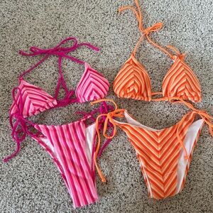 TRIANGL Striped Pink and Orange Bikini Set